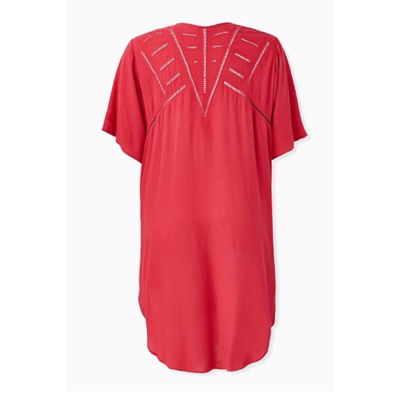 ๐ Red Crinkled Gauze Crochet Inset Longline Kimono NWT Torrid New! - Picture 2 of 6